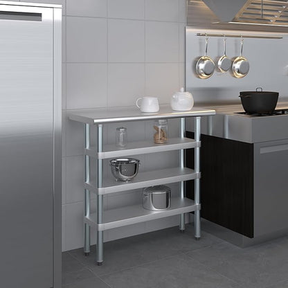 AmGood Stainless Steel Work Table with 3 Shelves | Kitchen Island Food Prep | Laundry Garage Utility Bench | NSF Certified (36" Long x 14" Deep)