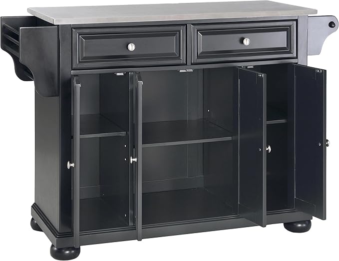 Crosley Furniture Alexandria Stainless Steel Top Rolling Kitchen Island Storage Cart, Spice Rack, Black