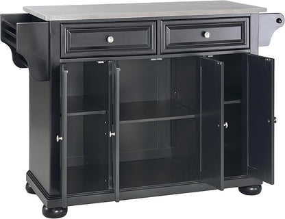 Crosley Furniture Alexandria Stainless Steel Top Rolling Kitchen Island Storage Cart, Spice Rack, Black