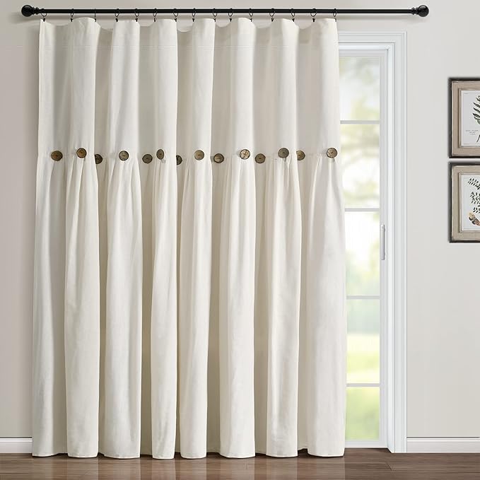 Lush Decor Linen Button Window Curtain Panel, Single, 100" W x 84" L, Off-white - Country Curtains - Rustic Decor - Color Block Modern Farmhouse Curtains For Living Room, Bedroom & Dining Room