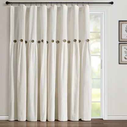 Lush Decor Linen Button Window Curtain Panel, Single, 100" W x 84" L, Off-white - Country Curtains - Rustic Decor - Color Block Modern Farmhouse Curtains For Living Room, Bedroom & Dining Room