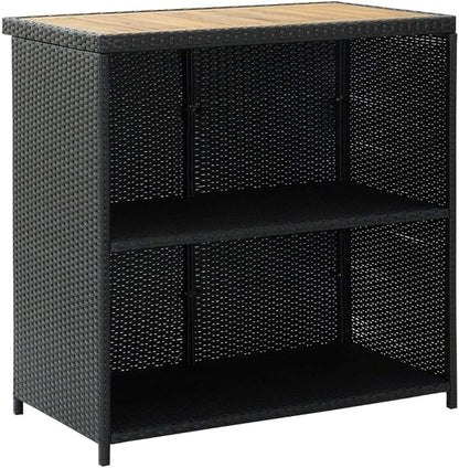 3 Piece Bar Set Black Rectangular Table with 2 Stools Acacia Wood Surface Indoor Outdoor Use for Dining Room Kitchen Balcony