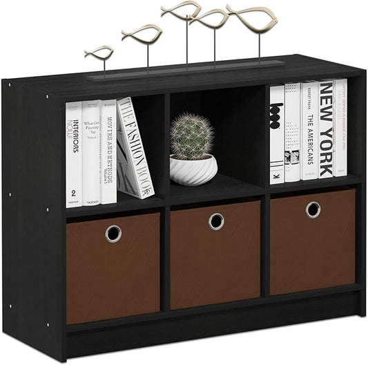 Furinno Cubic Closet Organizers and Storage, 6-Cube Closet Organizer with Bins, Open Shelf Storage, for Wardrobe, Bedroom, Living Room, Americano