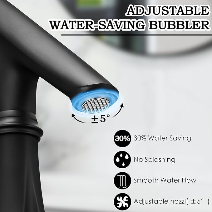 Touchless Bathroom Faucet, Matte Black Smart Motion Sensor Bathroom Sink Faucets 1 Hole with Cover Plate, Mixing Valve, Battery Powered for Commercial Lavatory, Home