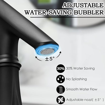 Touchless Bathroom Faucet, Matte Black Smart Motion Sensor Bathroom Sink Faucets 1 Hole with Cover Plate, Mixing Valve, Battery Powered for Commercial Lavatory, Home