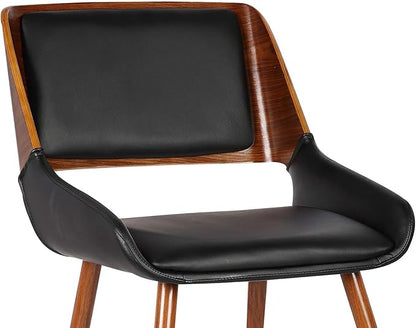 Armen Living Panda Mid-Century Dining Chair in Walnut Finish and Black Faux Leather - Set of 4