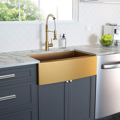 Lordear Brush Gold Farmhouse Sink 33 inch Apron Front T304 16 Gauge Stainless Steel Deep Single Bowl Kitchen Farm Farmer Style Sinks 33x21x10 Inch