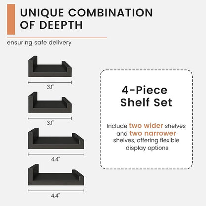 FLYJOE Floating Picture Ledge Shelves for Wall Set of 4, 56 Inch Wall Shelves with Lip Long Large Nursery Book Shelf for Toys Storage Kids Bookshelf Wall Mounted Living Room Bedroom Decor Frames