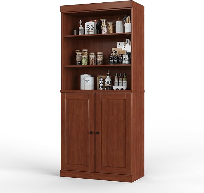 Palace Imports 100% Solid Wood Kitchen Pantry w/ 2 Wood Doors, Mocha, 32" w x 71.5" h, Renewable Eco-Friendly Pine, Made in Brazil