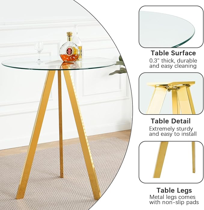 3-Piece Pub Table and Chairs, Round Bar Height Adjustable Swivel PU Leather Bar Stools Set of 2 for Kitchen Island Bistro Office Living Room Small Space Restaurant