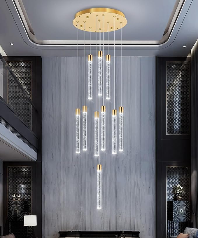 10-Light Long Large Modern Led Crystal Chandeliers Modern Spiral Chandeliers High Ceilings Chandelier for Staircase Foyer Gold