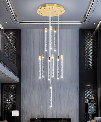 10-Light Long Large Modern Led Crystal Chandeliers Modern Spiral Chandeliers High Ceilings Chandelier for Staircase Foyer Gold