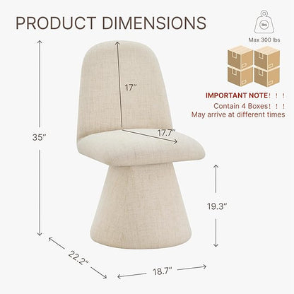 KISLOT Swivel Dining Chairs Set of 4, Modern Upholstered Dining Chair Mid Century Kitchen Chairs with Wave Shaped High Back, 360 Degree Rotating Vanity Chair for Dining Room, Bedroom, Farmhouse, Sand