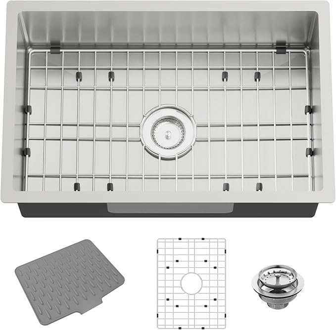 28x18 Inch Stainless Steel Kitchen Sink-Undermount Single Bowl Drop In Kitchen Sink Stylish And Modern Look Come With Bottom Grid,Silicon Mat And Drain Assembly Add Elegance & Enhance Usability