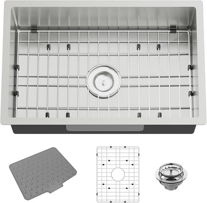 28x18 Inch Stainless Steel Kitchen Sink-Undermount Single Bowl Drop In Kitchen Sink Stylish And Modern Look Come With Bottom Grid,Silicon Mat And Drain Assembly Add Elegance & Enhance Usability