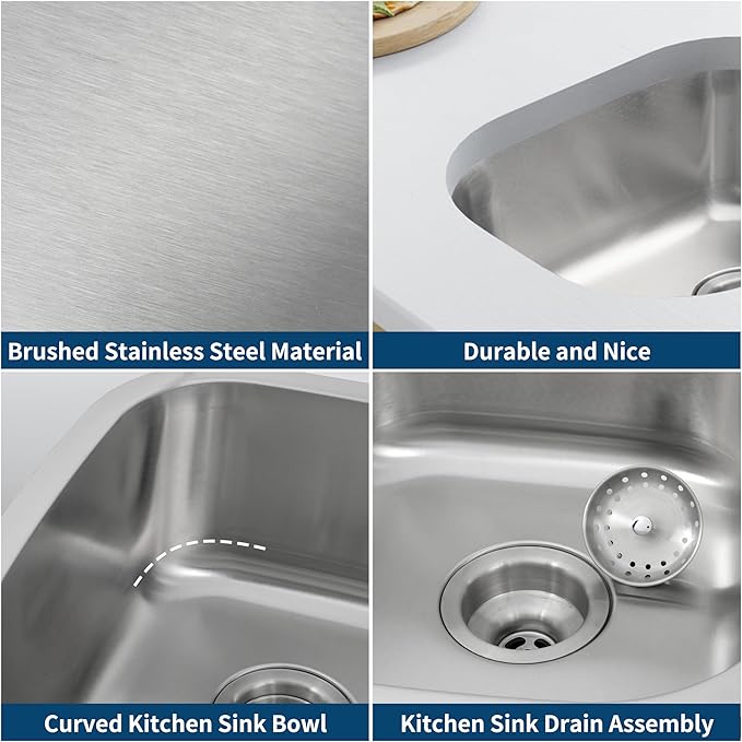 Bar Sink, 14" x 18" Undermount Kitchen Sink, T-304S Stainless Steel RV Kitchen Sinks, Small Kitchen Sinks With Sink Drain Strainer, Use at RV, Bar,Outdoor, Laundry and Utility,Bathroom