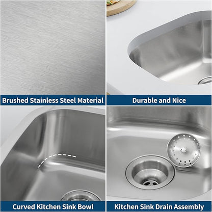 Bar Sink, 14" x 18" Undermount Kitchen Sink, T-304S Stainless Steel RV Kitchen Sinks, Small Kitchen Sinks With Sink Drain Strainer, Use at RV, Bar,Outdoor, Laundry and Utility,Bathroom