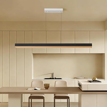 71" Wood Linear Pendant Light, Wood Linear Chandelier with Remote, 24W LED Dimmable Pendant Lights Kitchen Island, Modern Hanging Chandelier for Dining Room, Bar, Pool Table-Natural
