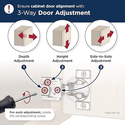 Amerock 2 Pack 1-1/4 inch Overlay Soft-Closing Compact Concealed Hinge for Face Frame Cabinet, 105-degree Opening Angle with 3-Way adjustability