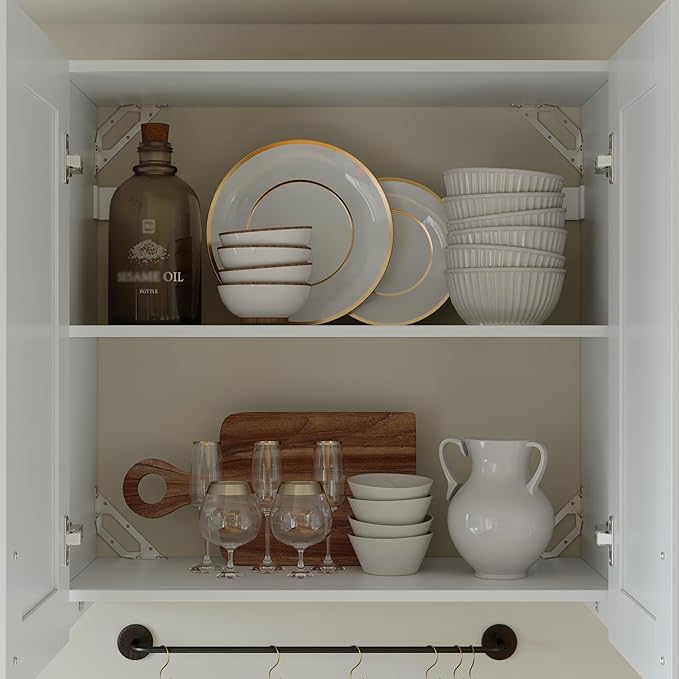 Homsee 30" W Modular Kitchen Pantry with Wall Cabinet, DIY Kitchen Cabinet Set Without Countertop, Modular Storage Cupboard with Trash Can Space & Shelf, Large Storage Set for Dining Room, White