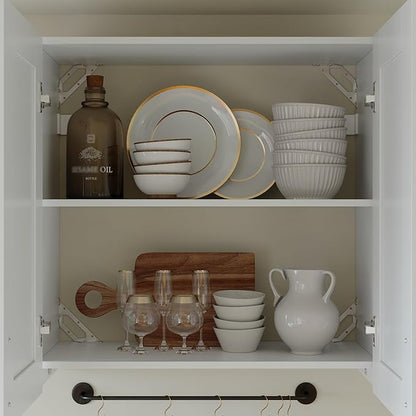 Homsee 30" W Modular Kitchen Pantry with Wall Cabinet, DIY Kitchen Cabinet Set Without Countertop, Modular Storage Cupboard with Trash Can Space & Shelf, Large Storage Set for Dining Room, White