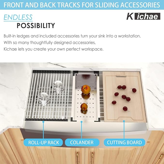 Kichae 30 Inch Farmhouse Sink Stainless Steel Apron Front Farm Sink for Kitchen, Undermount Workstation with Integrated Ledge 30x22 Deep Single Bowl