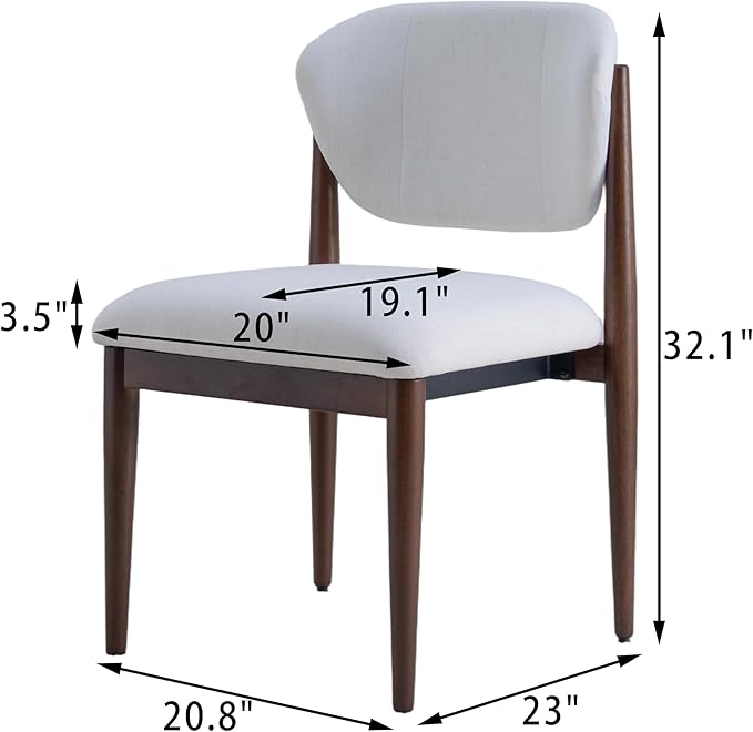 Casaphoria Dining Chairs Set of 2, Solid Walnut Wood Legs Upholstered Kitchen Chairs, Mid Century Modern Ergonomic Curved Back Accent Chair for Dining Room, Home Office and Vanity, White