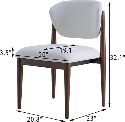 Casaphoria Dining Chairs Set of 2, Solid Walnut Wood Legs Upholstered Kitchen Chairs, Mid Century Modern Ergonomic Curved Back Accent Chair for Dining Room, Home Office and Vanity, White