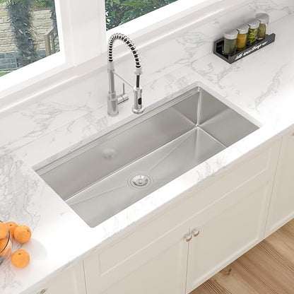 Sarlai 39 Kitchen Sink Undermount - 39 x 19 Inch Undermount Sink Ledge Workstation Deep Single Bowl 16 Gauge Stainless Steel Under Counter Kitchen Sinks Basin