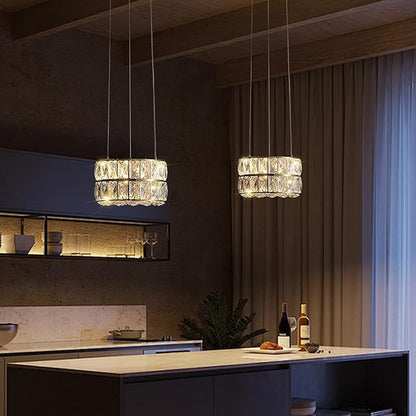 Led 11.8" Gold Ring Crystal Chandelier, Modern Dimmable Chandeliers Lighting and Hanging Adjustable, LED Round Ceiling Light Fixtures for Dining Room Living Room