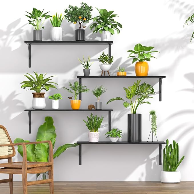 Deep Floating Shelves for Wall Set of 3, 24W x 12 Inch Deep Black Floating Shelves, Wide Floating Wall Mounted Shelves for Living Room, Kitchen, Office, Bedroom, Bathroom, Laundry Room