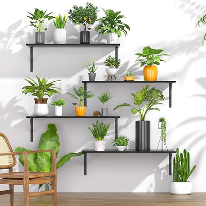 Deep Floating Shelves for Wall Set of 3, 24W x 12 Inch Deep Black Floating Shelves, Wide Floating Wall Mounted Shelves for Living Room, Kitchen, Office, Bedroom, Bathroom, Laundry Room