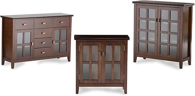SIMPLIHOME Artisan Storage Cabinet - 38 inch Wide Solid Wood Medium Cabinet in Russet Brown, Transitional Accent Cabinet for Living Room or Dining Room with Glass Doors and Adjustable Shelves