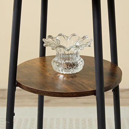 3 Piece High Top Table Set Kitchen Bar Round Table and Bar stools Set for 2, Island Dining Cocktail Table and Tall barstools,Counter Height Pub bistro Table, Industrial, Rustic Brown (3PCS)
