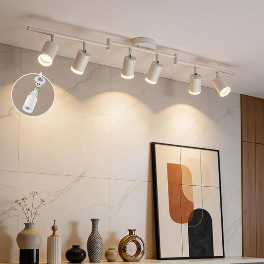 Bojim Track Lighting Fixtures Ceiling Mount for Kitchen, White 6 Way LED Spot Lights Indoor, Flexible Modern Track Light GU10 Socket for Studio, Bulbs Not Included