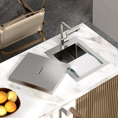 Kichae 15 Inch Outdoor Kitchen Sink - 15" x 20" Stainless Steel Drop Sink 16 Gauge with Pull Down Faucet Combo & Cover for Small Outdoor Kitchens, Bar Prep, and RV Use