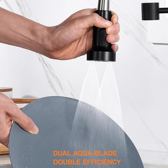 TIORIY Kitchen Faucet Head Replacement Black, with 15 Adapters Plastic Pull Down Faucet Spray Head, 3 Modes Pull Out Kitchen Sink Sprayer Nozzle, Matte Black