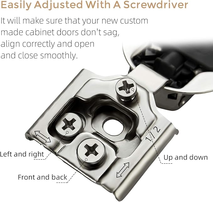 Ravinte 2 Pack 1 Pair 1/2 inch Overlay Soft Close Hidden Door Hinge for Kitchen Cabinet Stainless Steel Adjustable Satin Nickel Hardware