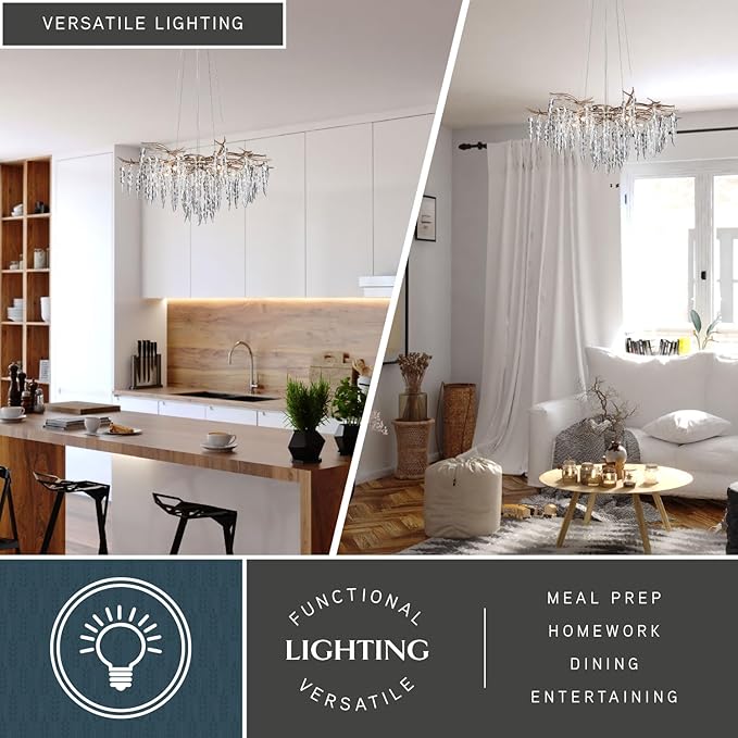 VAXCEL Rainier 5 Light Silver Linear Crystal Waterfall Chandelier, Kitchen Island Pendant Fixture, Silver Mist Finish, Dimmable Ceiling Mounted Lighting
