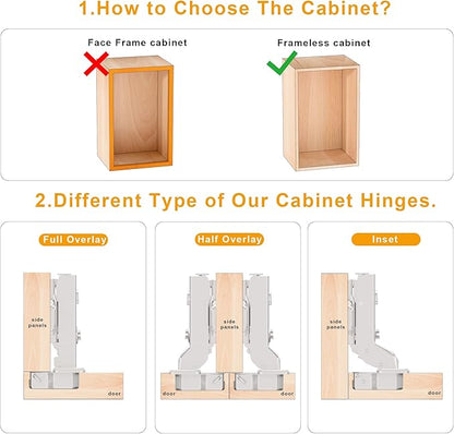 40 Pack 20 Pairs Soft Close Half Overlay Cabinet Hinges European Kitchen Heavy-Duty Frameless Adjustable Concealed 35mm Cup 3D Clip-On Two-Way Hinge Nickel Plated Finish