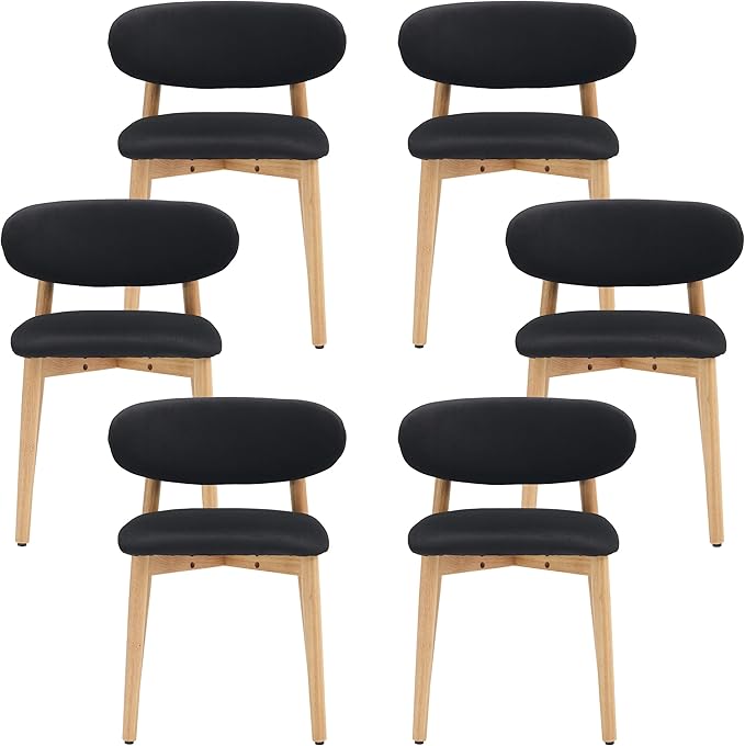 Upholstered Dining Chairs Set of 6, Velvet Fabric Kitchen & Dining Room Chairs with Solid Wood Legs, Modern Armless Side Chairs for Kitchen Island, Living Room, Restaurant (Black, Set of 6)