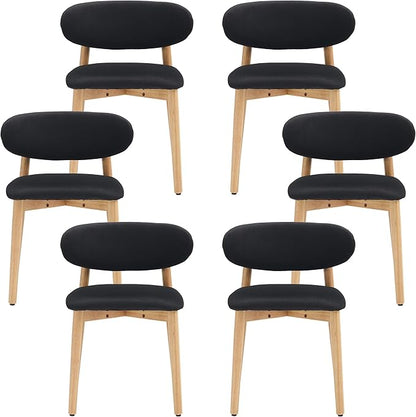 Upholstered Dining Chairs Set of 6, Velvet Fabric Kitchen & Dining Room Chairs with Solid Wood Legs, Modern Armless Side Chairs for Kitchen Island, Living Room, Restaurant (Black, Set of 6)