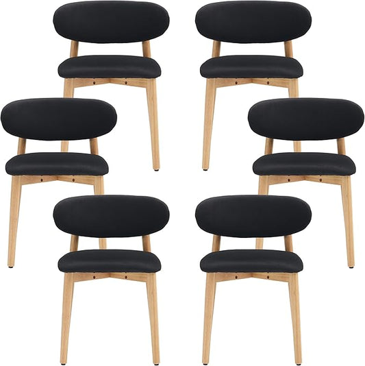 Upholstered Dining Chairs Set of 6, Velvet Fabric Kitchen & Dining Room Chairs with Solid Wood Legs, Modern Armless Side Chairs for Kitchen Island, Living Room, Restaurant (Black, Set of 6)