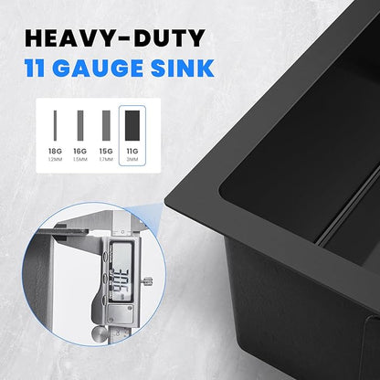 POPFLY 18×18 Inch Drop In Bar Prep Sink, 304 Stainless Steel Top mount Handmade Single Bowl Sink 9 Inche Deep Small Kitchen Sink with 2 Hole, Black