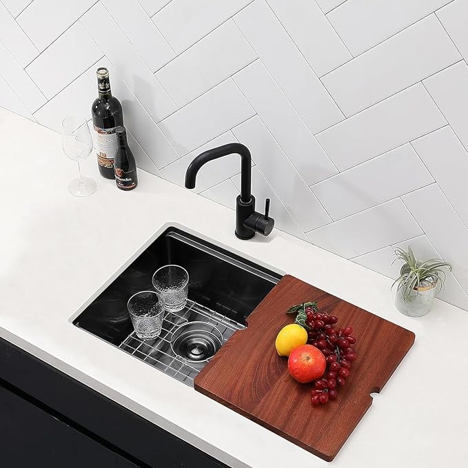 SHACO 21x20 Inch Black Kitchen Sink, 21 Inch Gunmetal Black Undermount Single Bowl Stainless Steel 16 Gauge Workstation Laundry Bar Sink with Accessories