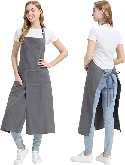 Molaxhome Split Apron with 3 Pockets,Unisex Pottery Apron with Adjustable Strap for Kitchen Ceramics