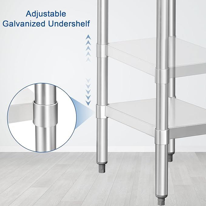 HARDURA Stainless Steel Table 24X18 Inches with Undershelf and Galvanized Legs NSF Heavy Duty Commercial Prep Work Table for Restaurant Kitchen Home and Hotel