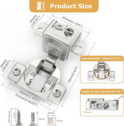 Furniware 20 Pieces 1-5/16 in Overlay Soft Close Concealed Hinge for Face Frame Door, 105° Open Angle Concealed Stainless Steel Hinges for Face Frame Door, Soft Close Cabinet Hinge Satin Nickel