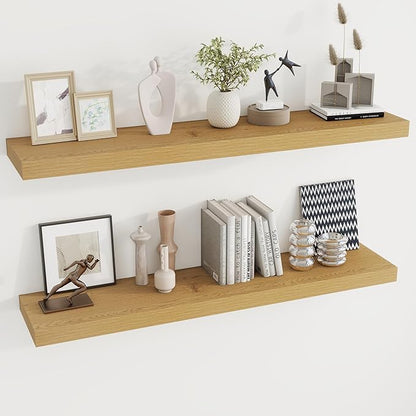 Dreamland 48 Inches Floating Shelves for Wall, 9.3 Inch Deep Floating Shelves Set of 2, Large Display & Storage Shelf, Wall Shelf for Bathroom Bedroom Living Room Kitchen Office,Oak