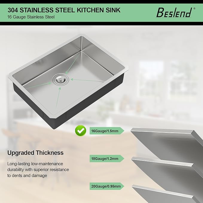 25 Inch Undermount Kitchen Sink - Beslend ADA 6 Inch Depth 25x18 Undermount Sinks Stainless Steel 16 Gauge Mobility Friendly Sink for Wheelchair Accessible & Accessible Design Kitchen